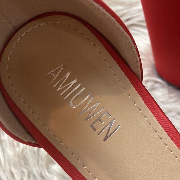 AMIUWEN Red Block Chunk Ankle Strap Platform Heels-closed toe sandal - Picture 6 of 9